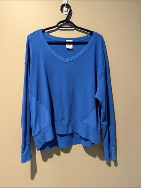 Aerie Blue Women's Waffle V-Neck Long Sleeve Top
